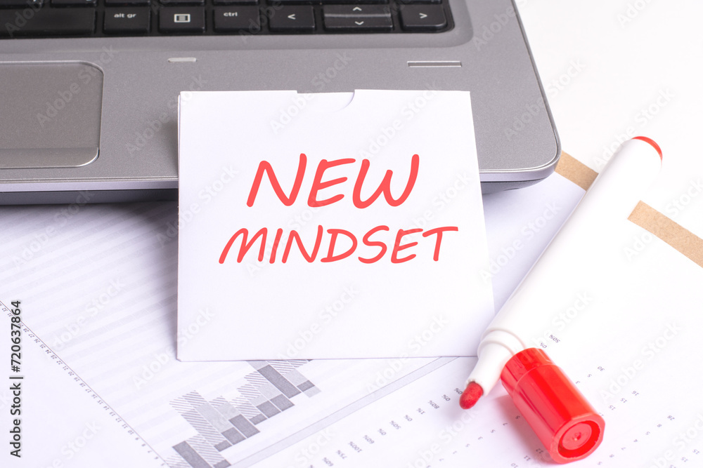 Poster the concept showcases a close-up photograph of a white sheet with the inscription 'new mindset' plac