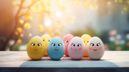 Cute of colorful Easter eggs and fairy nature for happy Easter day celebration concept background. Created with Generative AI