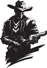 Desperado Defender Cowboy Holding a Gun Vector Logo Saddle Up Justice Cowboy Gun Logo Design