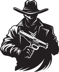 Lone Ranger Legacy Cowboy with Gun Vector Icon Wanted Poster Pose Cowboy Holding a Gun Emblem