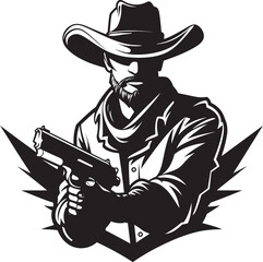 Spur Wearing Sentinel Cowboy Holding a Gun Logo Sheriff Swagger Iconic Cowboy Gun Design Element