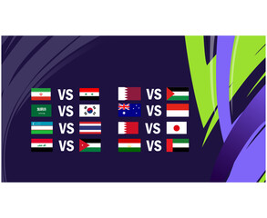Matches Flags Asian Nations 2023 Emblems Teams Countries Asian Football Symbol Logo Design Vector Illustration