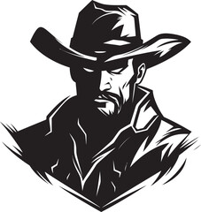 Desert Duelist Cowboy Holding a Gun Vector Design Quick Draw Rodeo Cowboy Gun Logo Emblem