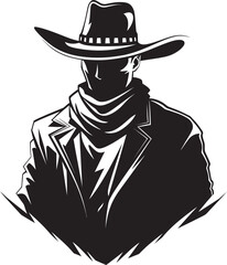 Wanted Poster Pose Vector Cowboy with Gun Emblem Frontier Guardian Cowboy Holding a Gun Logo