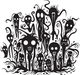 Ghastly Gathering Vector Icon of Doodle Zombies Undead Unity Doodles Zombies Group Emblem