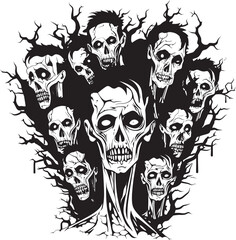 Gory Gala Doodle Zombies Group Emblem Doodle Dread Zombies Vector Logo Design