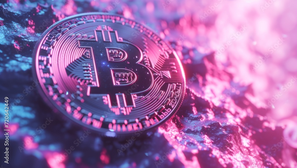 Aufkleber a bitcoin symbol against a glowing background generative ai