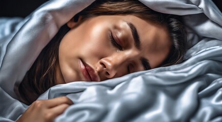 beautiful young woman sleeping in bed, pretty young woman sleeping wraped with a bedsheet, sleeping woman, pretty girl is sleeping