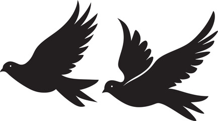 Winged Unity Dove Pair Emblem Design Loves Flight Path Vector Icon of a Dove Pair
