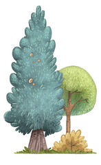 Trees and bushes set illustration