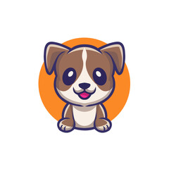 Flat cartoon cute dog mascot logo vector simple 