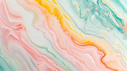 Fototapeta na wymiar Pastel pink, mint green, light blue, yellow and orange marble background