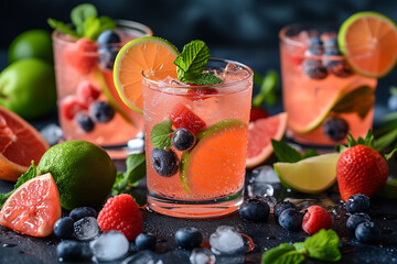 set of fruit cocktails with fruit topping
 - obrazy, fototapety, plakaty