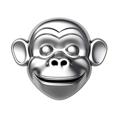 3d highly polished metallic Monkey face emoji or icon on removable background 