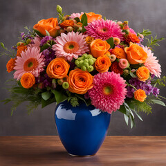 Vases of colorful roses sit on a table