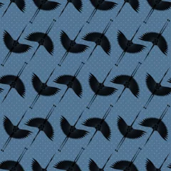 Foto op Plexiglas Herons in Art Deco style. Seamless Pattern for interior decoration, textiles. Fashionable home decor. Vector illustration dots texture isolated on blue vintage background © ararat