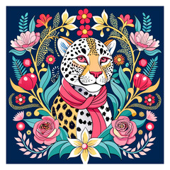 Flora and Fauna: Harmony of Baroque Flowers on a Leopard Patterned Scarf