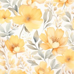 Fototapeta na wymiar Amber watercolor botanical digital paper floral background in soft basic pastel tones