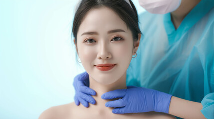 Obraz na płótnie Canvas Asian woman preparing for plastic surgery.