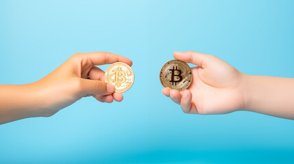 Fototapeta na wymiar hands holding bitcoin coin