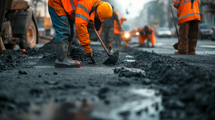 Workers are repairing roads in the city.