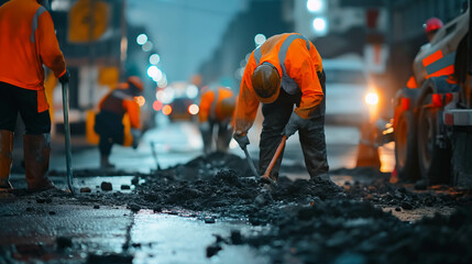 Naklejka premium Workers are repairing roads in the city.