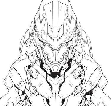 Futuristic Flux Cyborg Coloring Page Icon Cybernetic Serenity Vector Logo for Syborg Line Art
