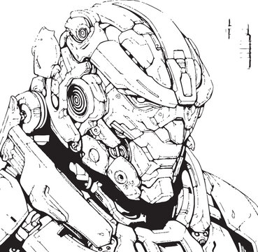 Cybernetic Serenity Vector Logo for Syborg Line Art Synthetic Spectrum Coloring Page Element of Futuristic Cyborg