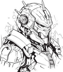 Metallic Mosaic Line Art Icon for Cyborg Coloring Page Binary Beauty Futuristic Cyborg Vector Design