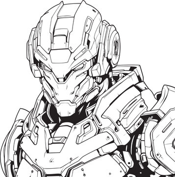 Futuristic Flux Cyborg Coloring Page Icon Cybernetic Serenity Vector Logo for Syborg Line Art