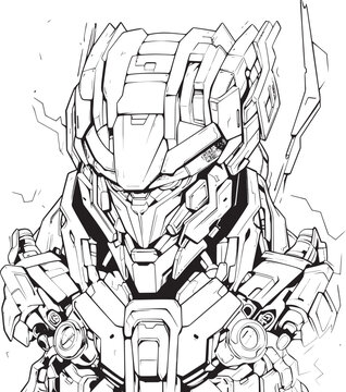 Robo Renaissance Futuristic Cyborg Line Art Element Techno Marvel Syborg Coloring Page Vector Icon