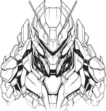 Machine Melody Syborg Line Art Vector Emblem Robotic Radiance Futuristic Coloring Page Design
