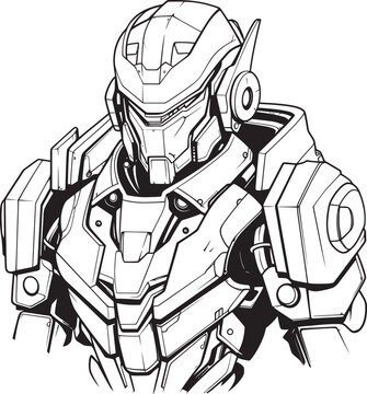 Metallic Harmony Syborg Line Art Logo Vector Binary Bliss Futuristic Coloring Page Syborg Icon