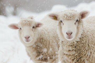 Obraz premium Sheep in Snowy Landscape with Ear Tags
