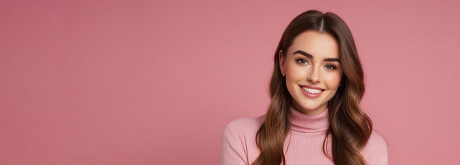 Beautiful good woman nice fashion half body eye contact and space for design