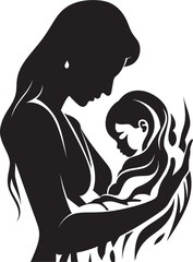 Gentle Guardian Mother Holding Baby Emblem Design Celestial Connection Vector Icon of Mother and Infant