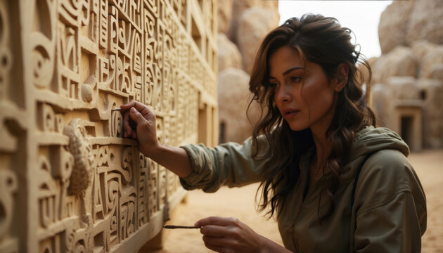 A woman restores hyroglyphs in Egypt