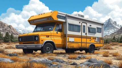 drawing of a motorhome for travel. Generative AI
