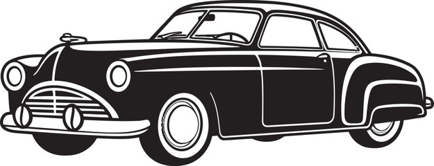 Ink and Chrome Vector Logo of Doodle Line Art Car Historical Highway Vintage Car Doodle Emblem Design