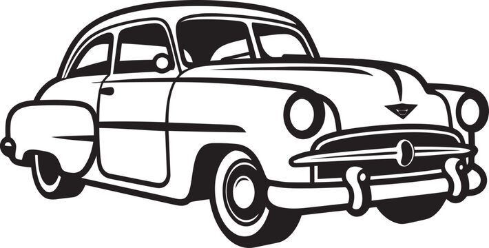 Old School Opulence Doodle Line Art Vector Logo Historical Highway Vintage Car Doodle Emblematic Design