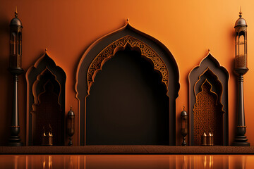 Arabic-style arches in orange and brown colors - obrazy, fototapety, plakaty