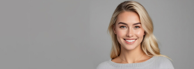 Beautiful good woman nice fashion half body eye contact and space for design