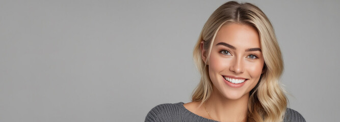 Beautiful good woman nice fashion half body eye contact and space for design