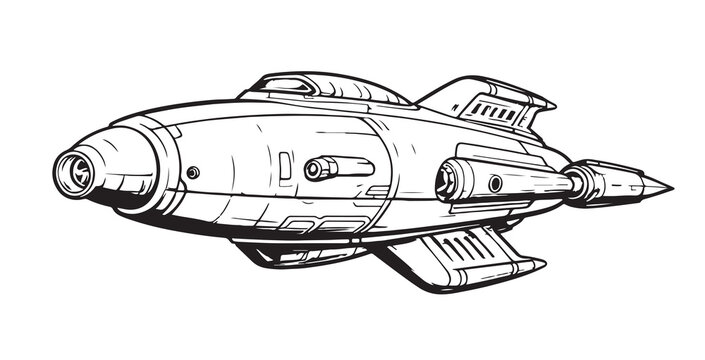 Retro spaceship sketch, hand drawn Vector illustration Comic art