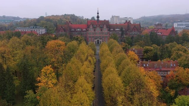 Beautiful building of the University of technology in Gdansk at autumn. Poland