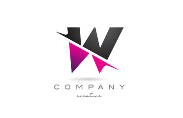 cut letter W logo icon design creative vector illustration. Pink and black template for a company or business