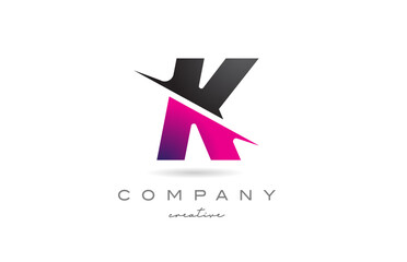 cut K letter logo icon design creative vector illustration. Pink and black template for a company or business