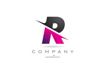cut R letter logo icon design creative vector illustration. Pink and black template for a company or business