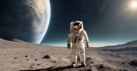 A stunning image of an astronaut in a white spacesuit with a rocket, satellite, and Earth in the background, encapsulating the essence of space exploration and the universe.