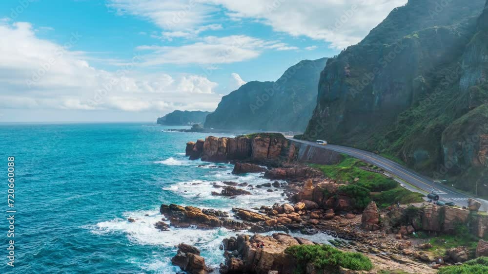 Wall mural Hyperlapse of Coastal rock formations at Nanya rock, Taiwan.